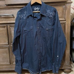 Wrangler Rock 47 Blue & Black Aztec Snap Button Long Sleeve Western Shirt Sz XL